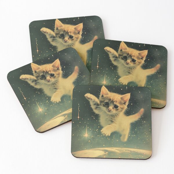 Item preview, Kitten Cat Floating in Space Cute Retro Art Vintage Funny Adorable designed and sold by LVTFCOarts.