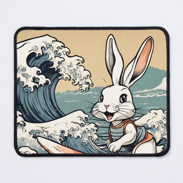 Item preview, Retro Vintage Angora Rabbit Surfing in the Great Wave designed and sold by wigobun.