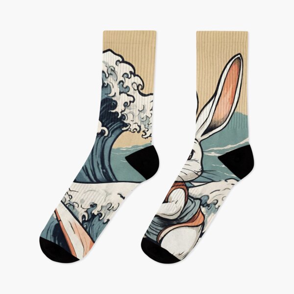 Item preview, Retro Vintage Angora Rabbit Surfing in the Great Wave designed and sold by wigobun.