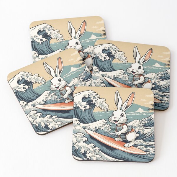 Item preview, Retro Vintage Angora Rabbit Surfing in the Great Wave designed and sold by wigobun.