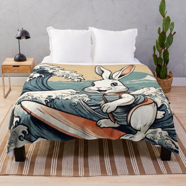 Item preview, Retro Vintage Angora Rabbit Surfing in the Great Wave designed and sold by wigobun.