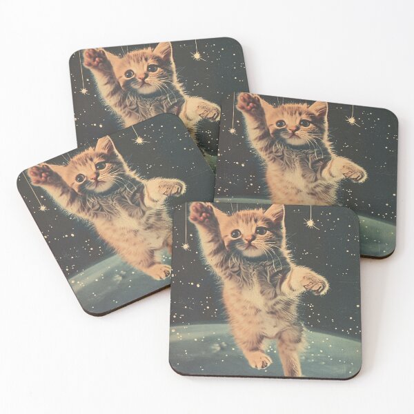 Item preview, Funny Kitten Cat Floating in Space Cute Vintage Art Retro Adorable designed and sold by LVTFCOarts.