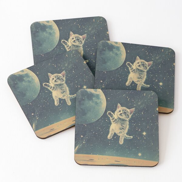 Item preview, Adorable Cute Cat Kitten Floating in Space Funny Retro Art Vintage designed and sold by LVTFCOarts.