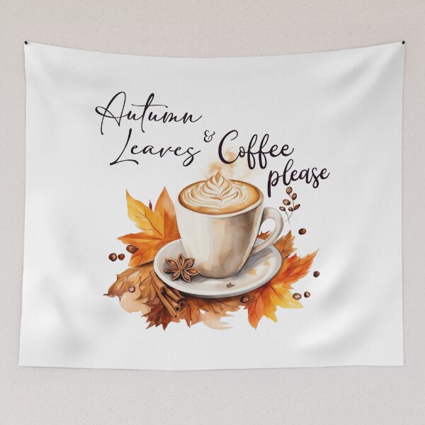 Artikelvorschau, Herbstblätter und Kaffee, bitte entworfen und verkauft von Chestnut Falls Studio.