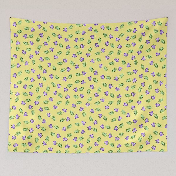Item preview, purple flowers, plant pattern on a yellow background,ukrainian flowers, Petrykivka Ukraine designed and sold by Sunflower-7.