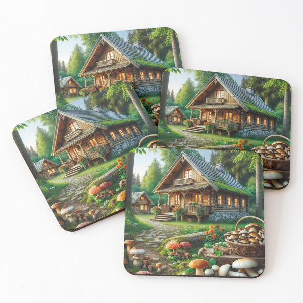 Item preview, Cottage core mushrooms, cozy country setting, fun garden scene, picnic cottage, fairy tale art designed and sold by BingysBarn.