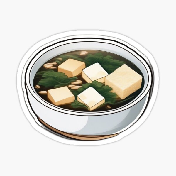 Item preview, Miso soup with silky tofu and dried kelp in bowl, japanese food for foodies  designed and sold by VIZARDcreations.