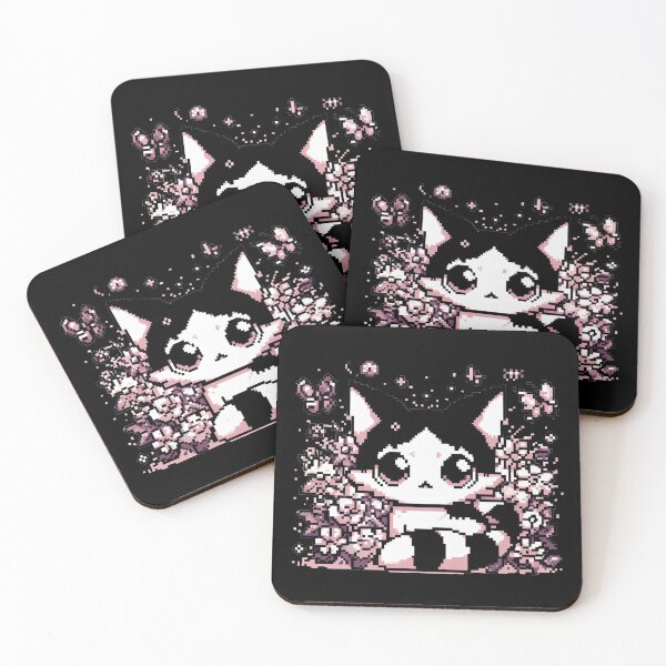 Item preview, Cute Pixel cat with Butterflies, Garden of pixel flowers designed and sold by Cr320.