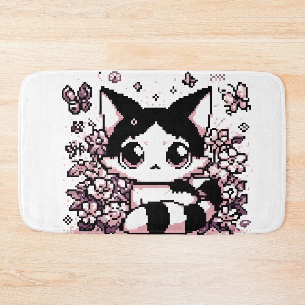 Item preview, Cute Pixel cat with Butterflies, Garden of pixel flowers designed and sold by Cr320.