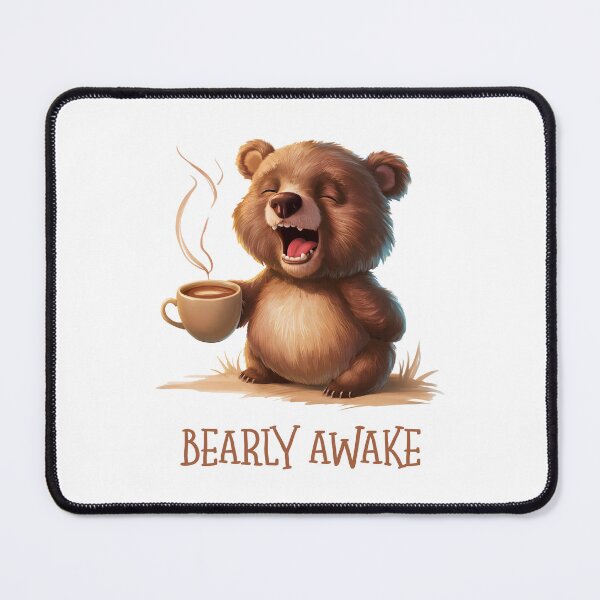 Item preview, Bearly Awake cute cuddly teddy bear drinking coffee designed and sold by w1ckerman.
