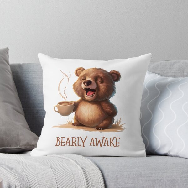 Item preview, Bearly Awake cute cuddly teddy bear drinking coffee designed and sold by w1ckerman.