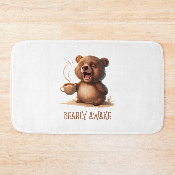Item preview, Bearly Awake cute cuddly teddy bear drinking coffee designed and sold by w1ckerman.