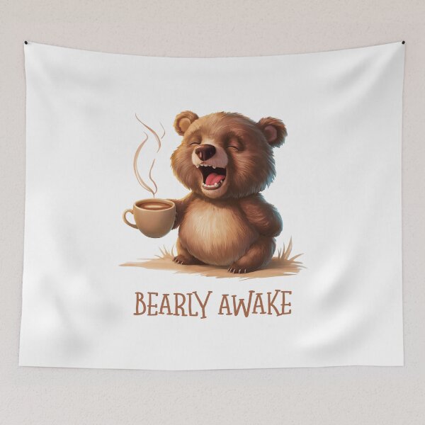 Item preview, Bearly Awake cute cuddly teddy bear drinking coffee designed and sold by w1ckerman.