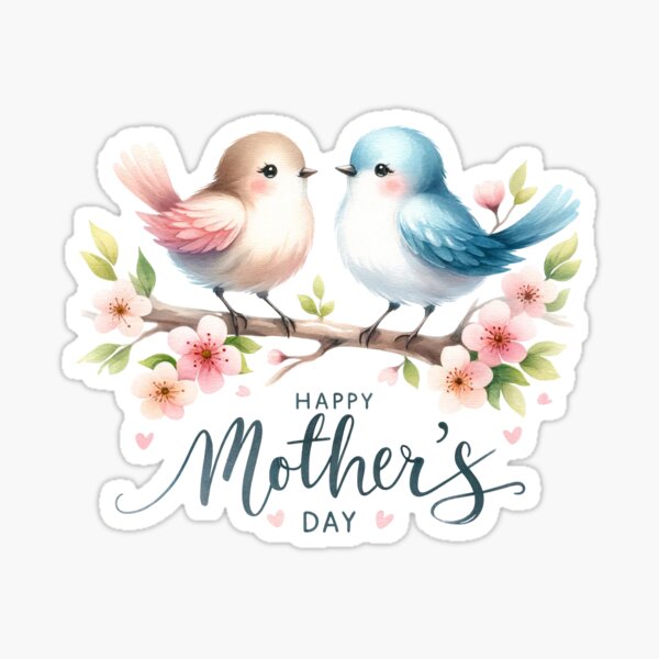 Happy Mother's Day Watercolor Floral Birds Sticker