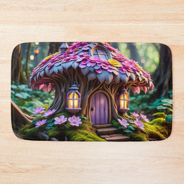 Item preview, Pink and purple flower fairy house in the forest designed and sold by DreamlifeBackgrounds.