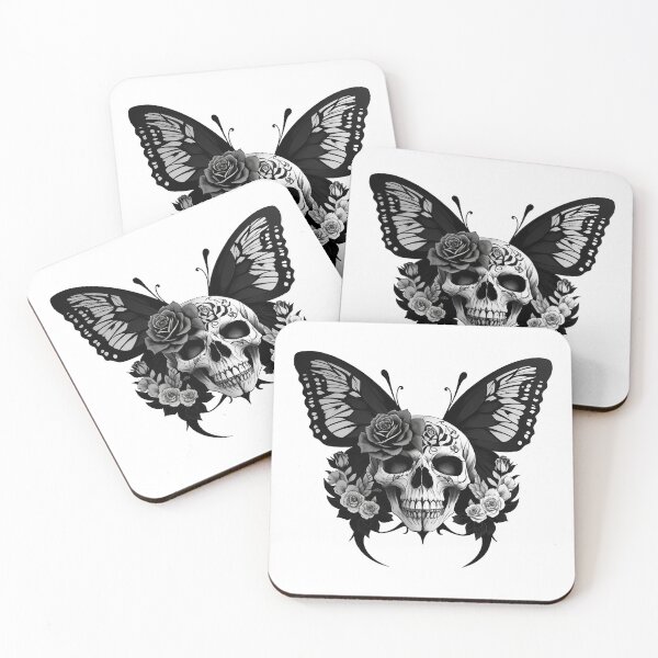 Item preview, Skull Butterfly with roses Concept Art (Black and White) Version 03 designed and sold by Scarlet Swan.