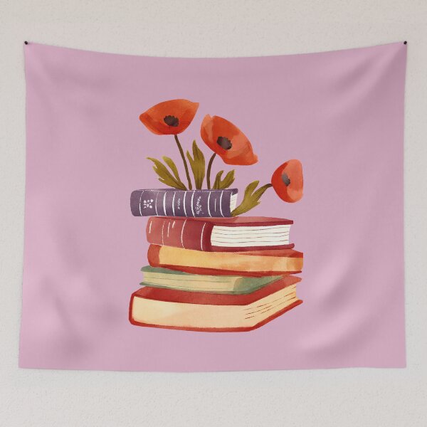 Artikelvorschau, Mohnblumen und Bücher | Aquarell rote Mohnblumen entworfen und verkauft von FarmOfCuties.