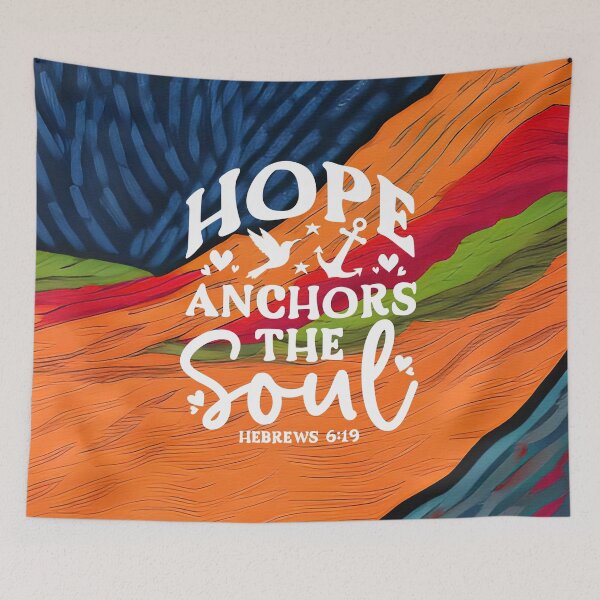 Item preview, Short Bible Verses - Hebrews 6:19 - Turquoise and Orange Preppy Mountain Art designed and sold by SpartanDStore.
