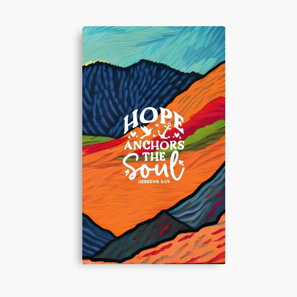Item preview, Short Bible Verses - Hebrews 6:19 - Turquoise and Orange Preppy Mountain Art designed and sold by SpartanDStore.