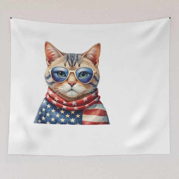 Item preview, patriot white and red cat  against the background of the flag designed and sold by jkrphoto.
