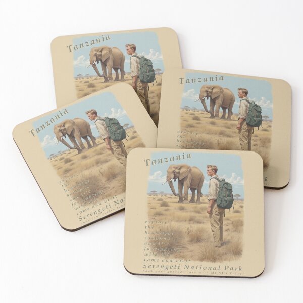 Item preview, Vintage travel poster - Serengeti elephant Tanzania 50's style designed and sold by Museum Of Non-Existing Art.