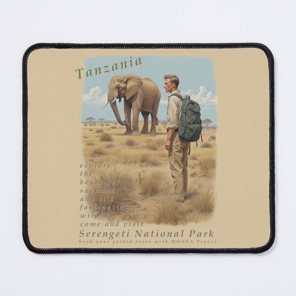 Item preview, Vintage travel poster - Serengeti elephant Tanzania 50's style designed and sold by Museum Of Non-Existing Art.