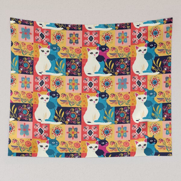 Item preview, Thai cat pattern on a artistic background, thai cat comforter, artistic thai cat bedding designed and sold by Angpau.