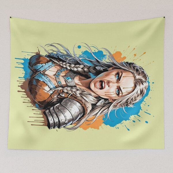 Item preview, Lagertha Lothbrok Viking Shieldmaiden retro vintage splash art designed and sold by BorgSpareParts.