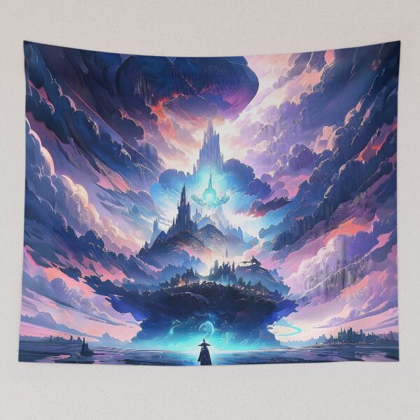 Item preview, Title: "Person Standing in Front of Castle with Blue Sky" designed and sold by MYTHIC PEEL STICKERS.