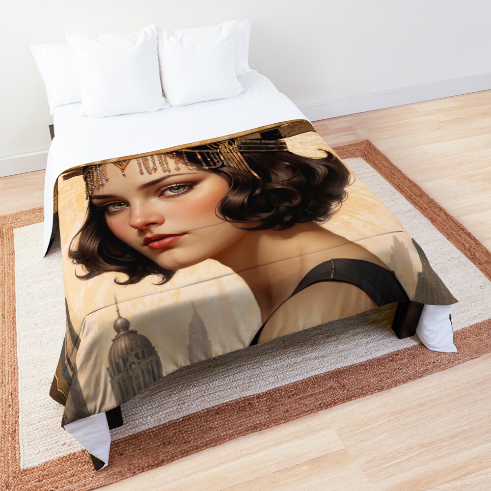 An Art Deco Damsel Of The 20th Century Enchanting AI Concept Art by Xzendor7 Decorative Comforter