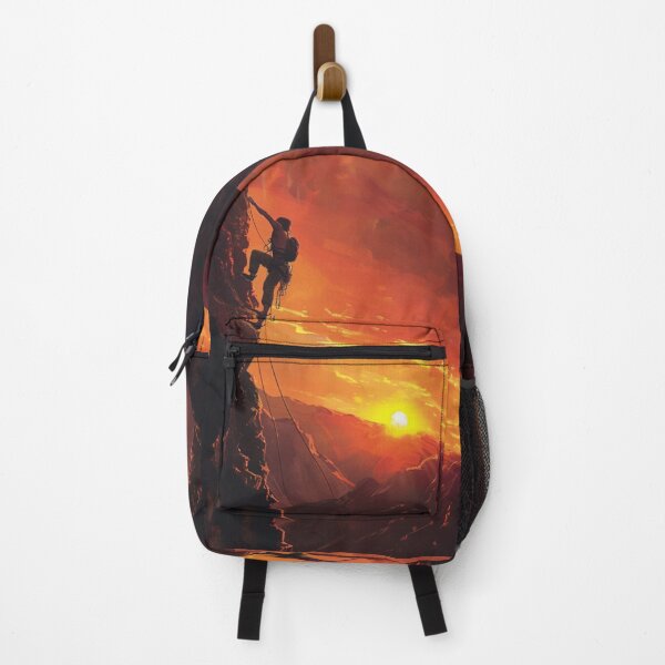 Item preview, Climber ascending rocky cliff dramatic sunset Active Outdoors Inspired Art designed and sold by CDC40.