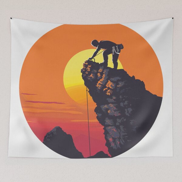 Item preview, Climber scaling rocky cliff sunset backdrop Active Outdoors Inspired Art designed and sold by CDC40.