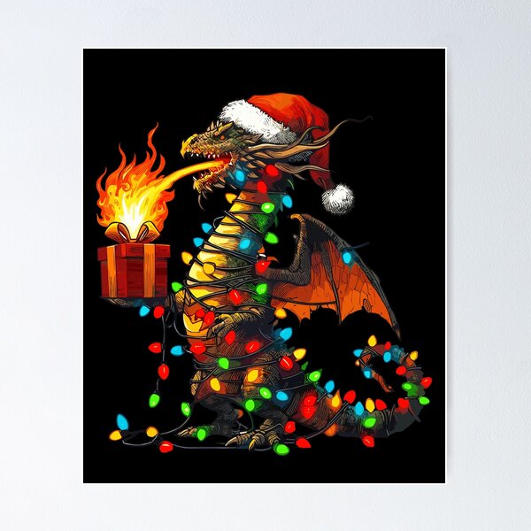 Item preview, Dragon Wearing Santa Hat, Holding A Present Box Xmas designed and sold by Artistoos.