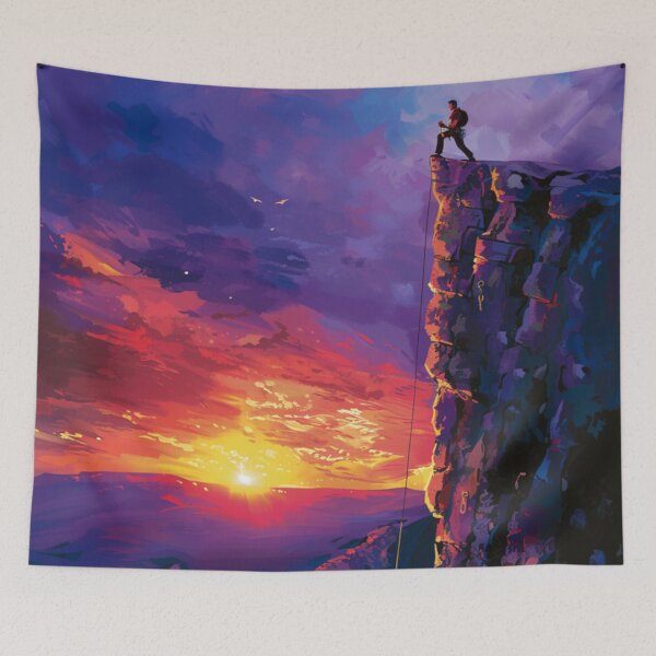 Item preview, Climber ascending rocky cliff vibrant sunset Active Outdoors Inspired Art designed and sold by CDC40.