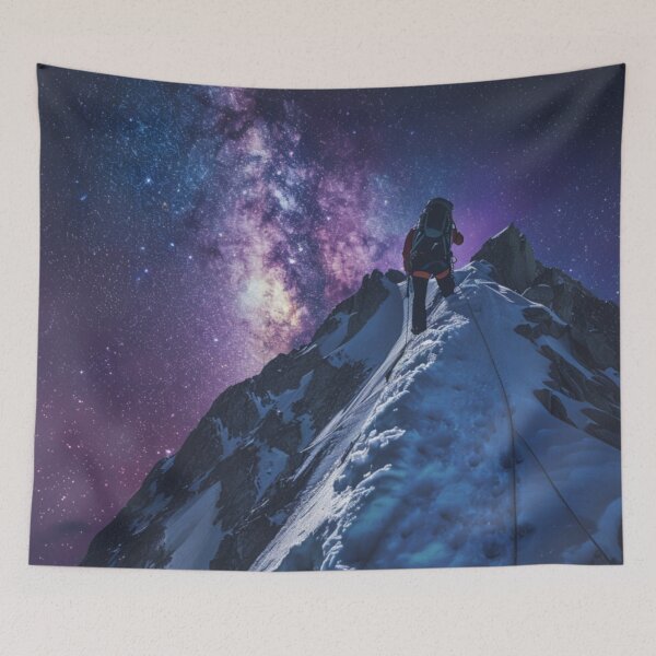Item preview, Climber reaching summit against starry night sky Active Outdoors Inspired Art designed and sold by CDC40.