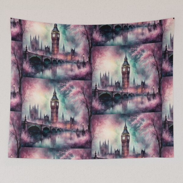 Item preview, Mystic London with an  iconic scene of the Big Ben, the British Parliament building and the river Thames, foggy as a classic England scene should be foggy designed and sold by Coolparrotgirl.
