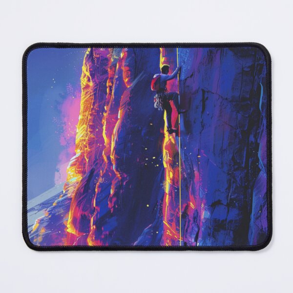 Item preview, Climber scaling ascending rocky cliff neon colour palette Active Outdoors Inspired Art designed and sold by CDC40.