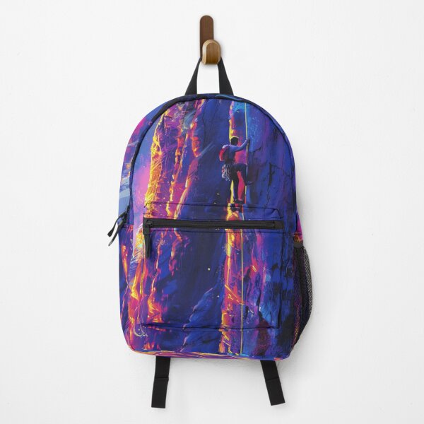 Item preview, Climber scaling ascending rocky cliff neon colour palette Active Outdoors Inspired Art designed and sold by CDC40.