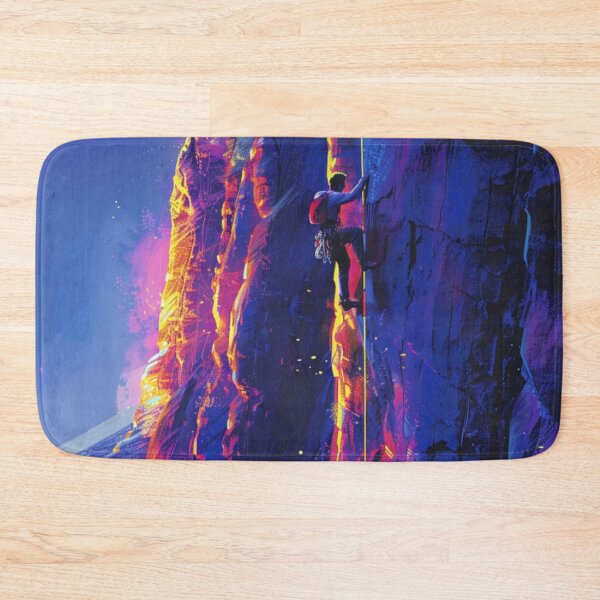 Item preview, Climber scaling ascending rocky cliff neon colour palette Active Outdoors Inspired Art designed and sold by CDC40.