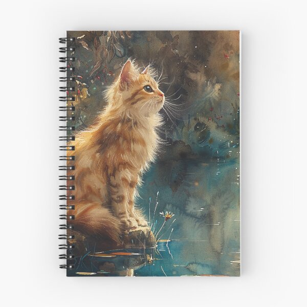 Item preview, Watercolor Masterpiece of a Content Cat Basking in the Sun Near a Beautiful Blue-Green Lotus Pond designed and sold by Shirtastically.