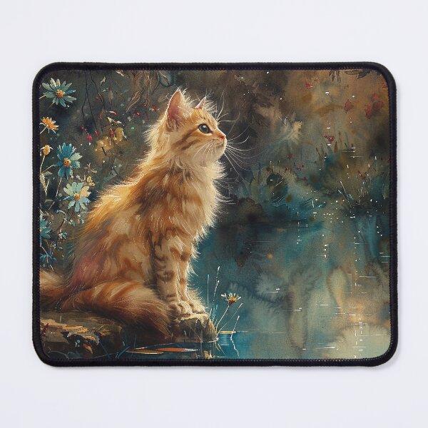 Item preview, Watercolor Masterpiece of a Content Cat Basking in the Sun Near a Beautiful Blue-Green Lotus Pond designed and sold by Shirtastically.