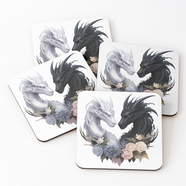 Item preview, Dragon Couple Black and White Flowers - White designed and sold by FoxfireStardust.