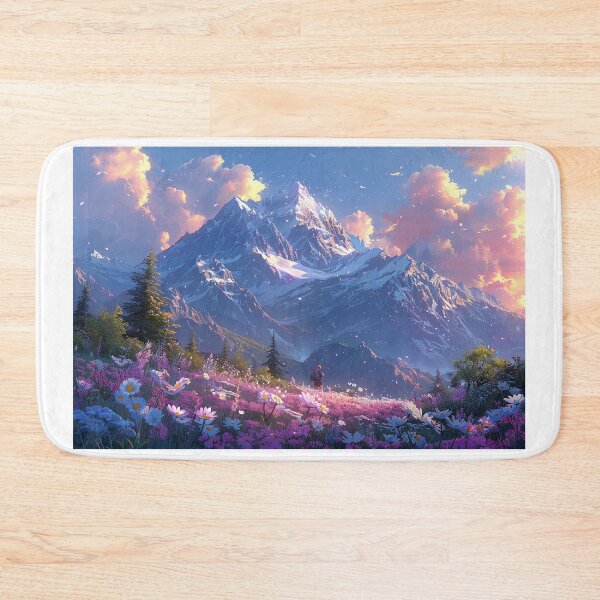 Item preview, Manga Person on Mountain Peak with Pink-Violet Sunset and Wildflowers designed and sold by Shirtastically.