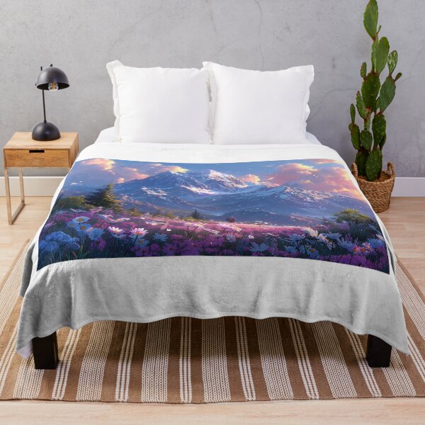 Item preview, Manga Person on Mountain Peak with Pink-Violet Sunset and Wildflowers designed and sold by Shirtastically.