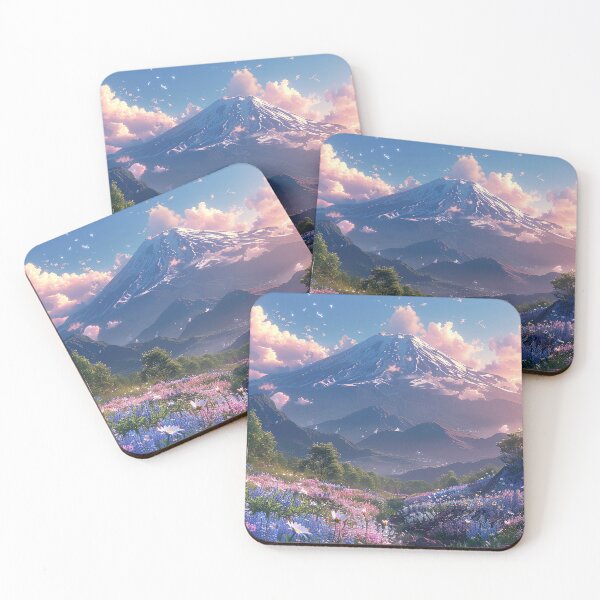 Item preview, Reaching the Top: Manga Character Hikes Up Mountain to Pink-Violet Sunset View designed and sold by Shirtastically.