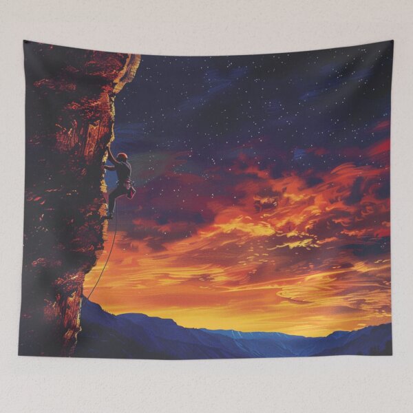 Item preview,  Climber ascending rocky cliff vibrant sunset Active Outdoors Inspired Art designed and sold by CDC40.