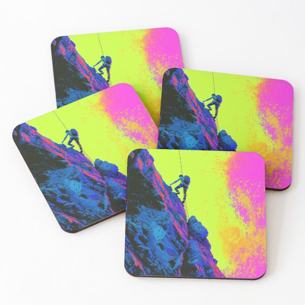 Item preview, Climber scaling ascending rocky cliff neon colour palette Active Outdoors Inspired Art designed and sold by CDC40.