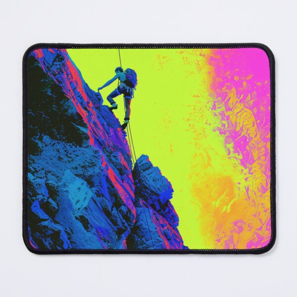 Item preview, Climber scaling ascending rocky cliff neon colour palette Active Outdoors Inspired Art designed and sold by CDC40.