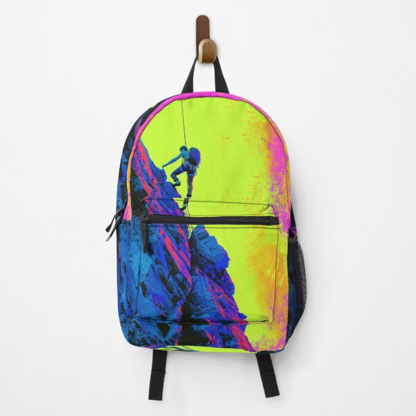 Item preview, Climber scaling ascending rocky cliff neon colour palette Active Outdoors Inspired Art designed and sold by CDC40.