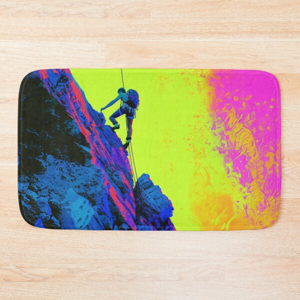 Item preview, Climber scaling ascending rocky cliff neon colour palette Active Outdoors Inspired Art designed and sold by CDC40.